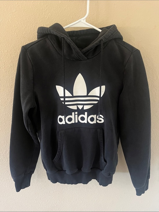 adidas Tops - adidas Black Hoodie with White Trefoil Logo